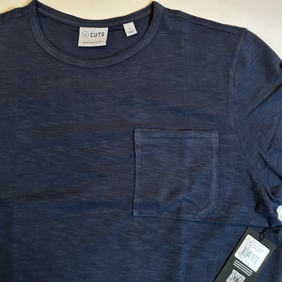 Cuts Clothing Men's Split Hem Slub Classic T-Shirt Pacific Blue Pocket Large NWT - Picture 1 of 6